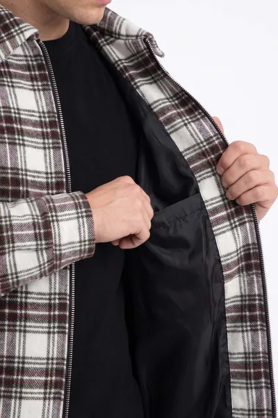 Bordo Astarlı Ekose Kaşe Erkek Mont 491270