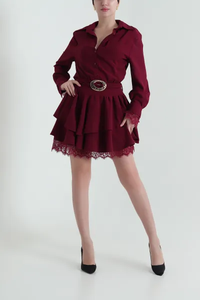 Bordo Astarlı İthal Crep Kadın Elbise 431796