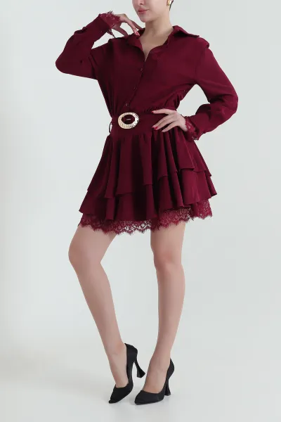 Bordo Astarlı İthal Crep Kadın Elbise 431796