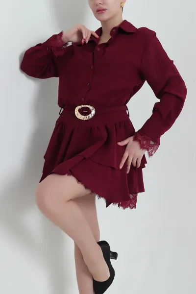 Bordo Astarlı İthal Crep Kadın Elbise 431796