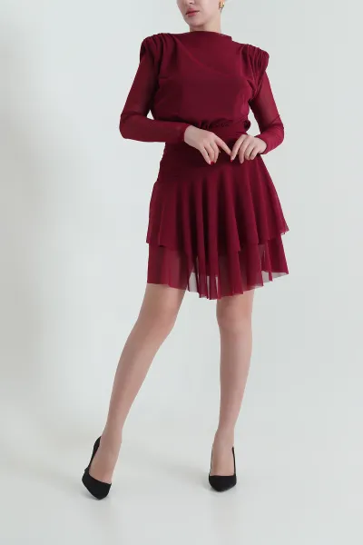 Bordo Astarlı Tül Kadın Elbise 431740