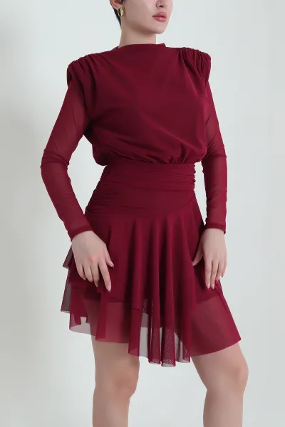 Bordo Astarlı Tül Kadın Elbise 431740