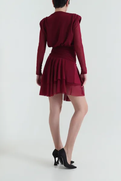 Bordo Astarlı Tül Kadın Elbise 431740