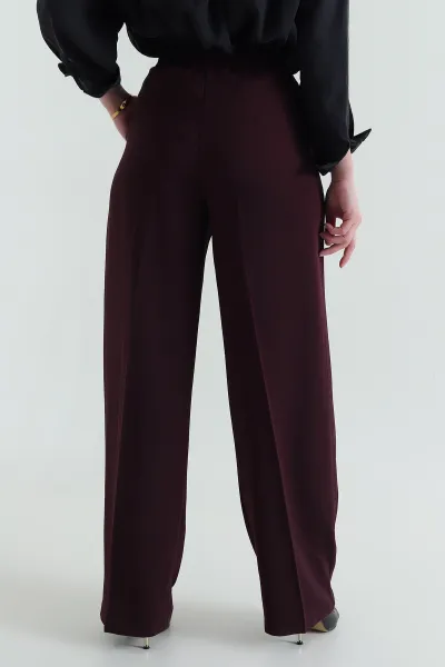 Bordo Atlas Bel Lastikli Cepli Kadın Pantolon 429937