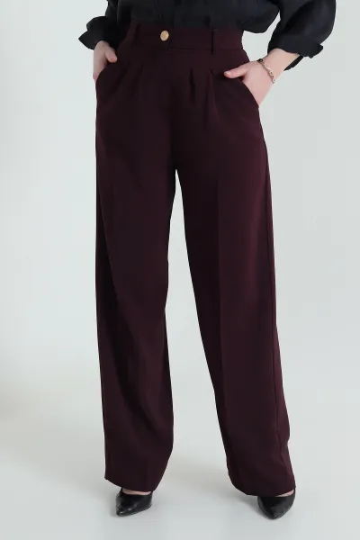 Bordo Atlas Bel Lastikli Cepli Kadın Pantolon 429937