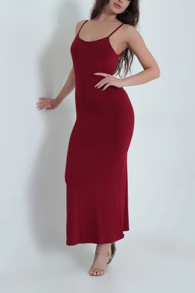 Bordo Ayarlanabilir Askılı Kolsuz Viskon Kadın Elbise 462787