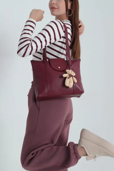Bordo Ayıcık Detaylı Kadın El Kol ve Omuz Çantası 387207