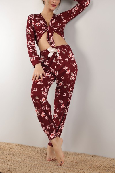 Bordo Bağlamalı Bayan Pijama Takımı 153899
