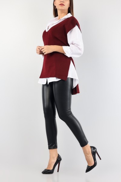 Bordo Bağlamalı Bayan Triko Süveter 89067