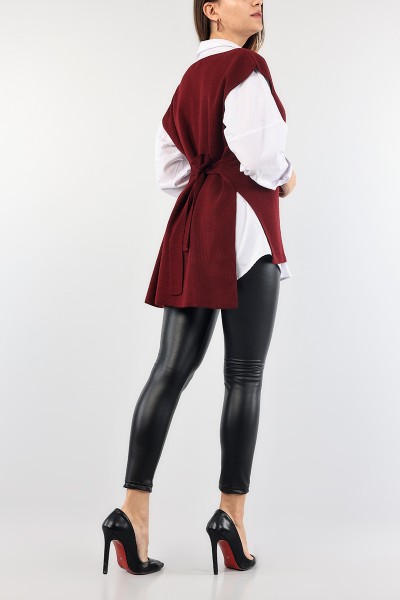 Bordo Bağlamalı Bayan Triko Süveter 89067