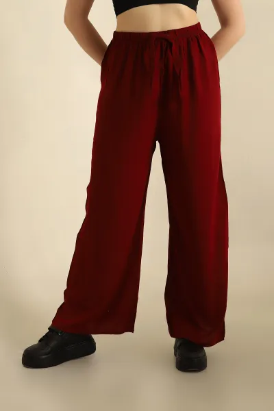 Bordo Bağlamalı Beli Lastikli Dokuma Pantolon 269006