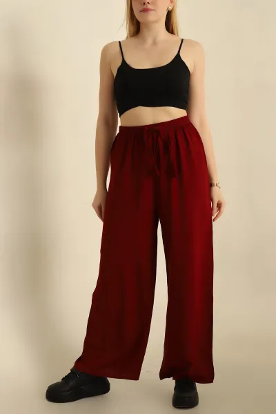 Bordo Bağlamalı Beli Lastikli Dokuma Pantolon 269006