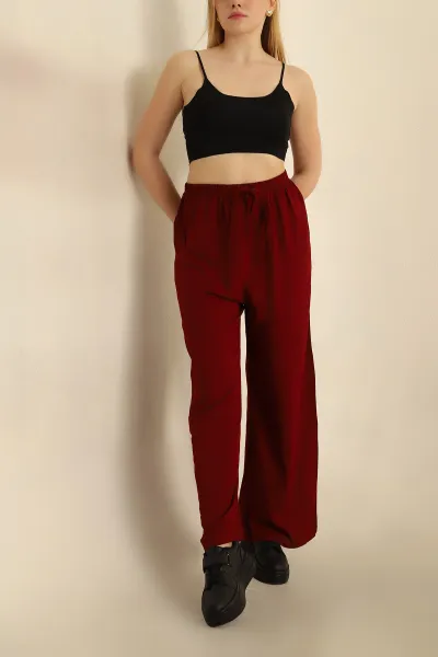 bordo-baglamali-beli-lastikli-dokuma-pantolon-269006
