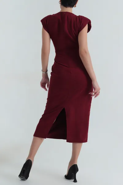 Bordo Bağlamalı Süet Elbise 404683