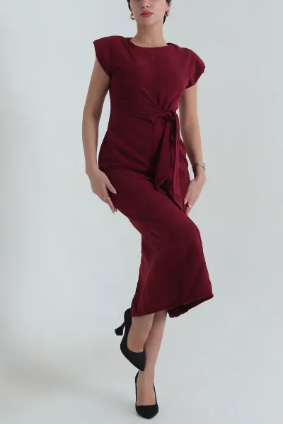 Bordo Bağlamalı Süet Elbise 404683