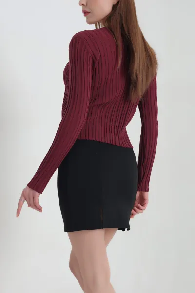 Bordo Bağlamalı Triko Bayan Hırka 337431