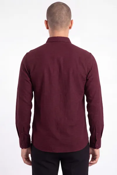 Bordo Bambu Keten Uzun Kol Erkek Gömlek 471874
