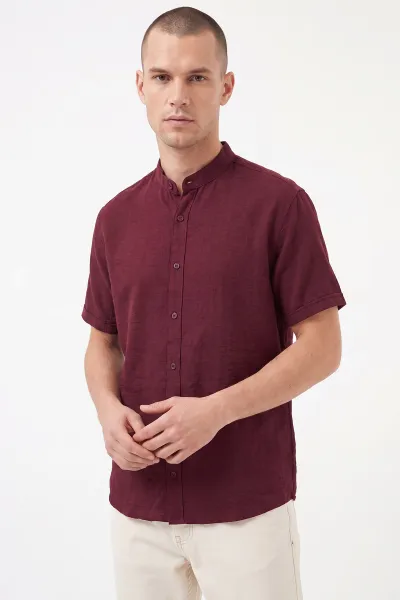 Bordo Bambu Kısa Kol  Ata Yaka Erkek Gömlek 471833