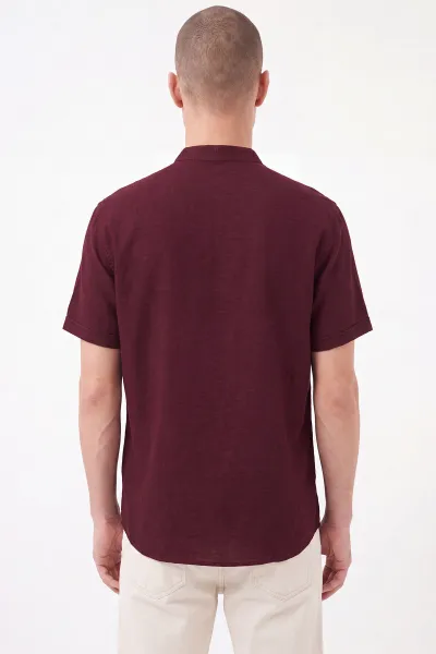 Bordo Bambu Kısa Kol  Ata Yaka Erkek Gömlek 471833