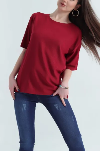 bordo-basic-dokulu-bayan-tisort-337679