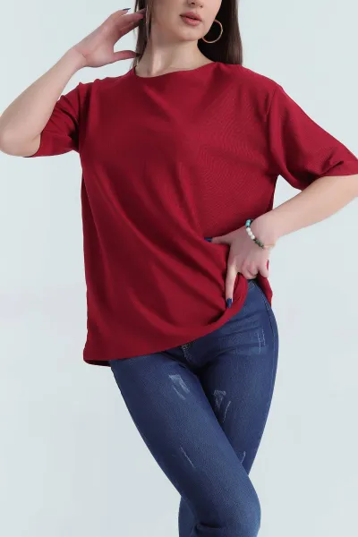 Bordo Basic Dokulu Bayan Tişört 337679
