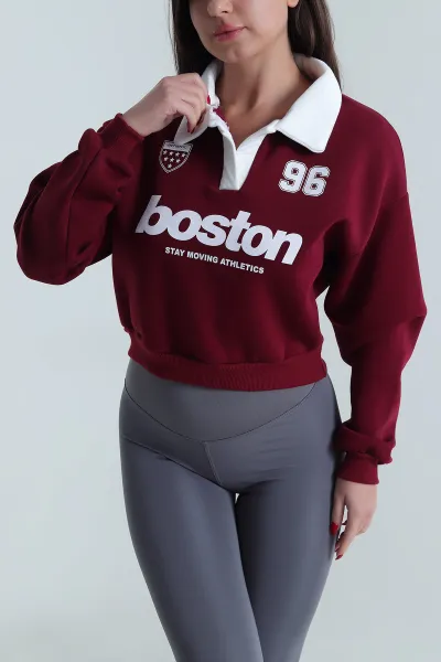Bordo Baskılı Astarlı Üç İp Kadın Sweat 494124