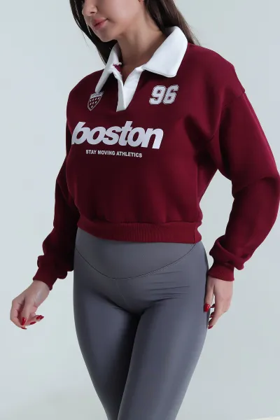 Bordo Baskılı Astarlı Üç İp Kadın Sweat 494124