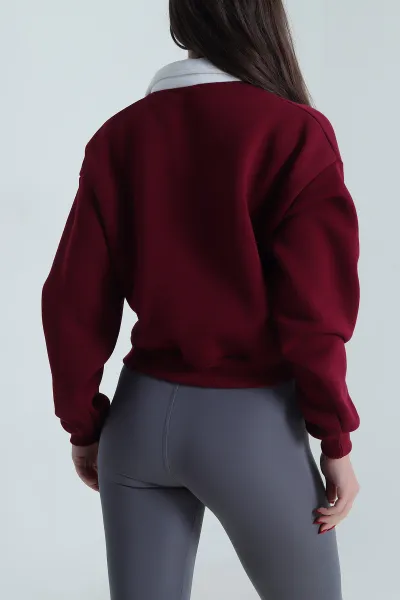 Bordo Baskılı Astarlı Üç İp Kadın Sweat 494124