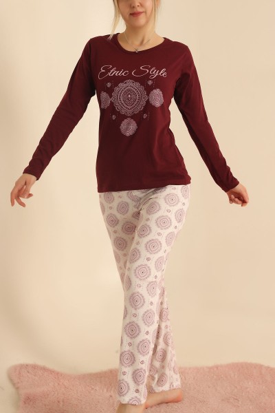 bordo-baskili-bayan-pijama-takimi-220150