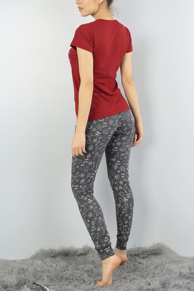 Bordo Baskılı Bayan Pijama Takımı 54881