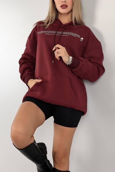 Bordo Baskılı İçi Şardonlu Bayan Sweat 143415