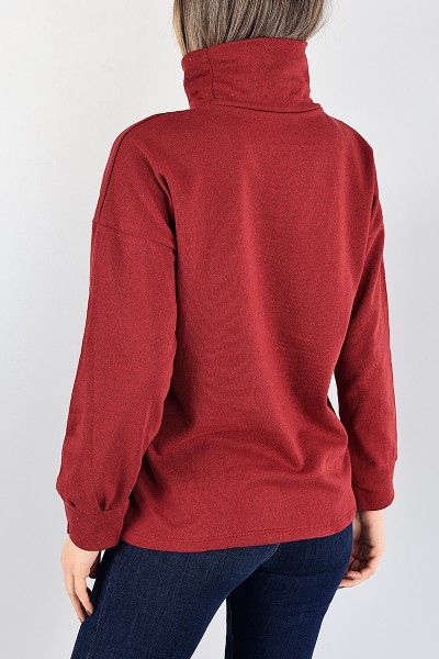Bordo Baskılı İçi Şardonlu Bayan Sweat 88346