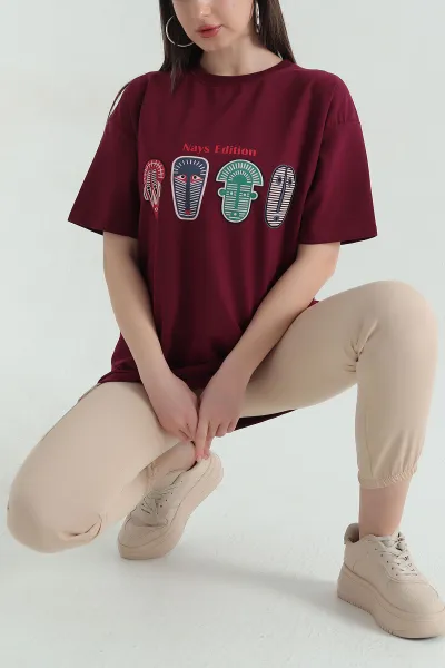 bordo-baskili-iki-ip-kadin-oversize-tisort-356680