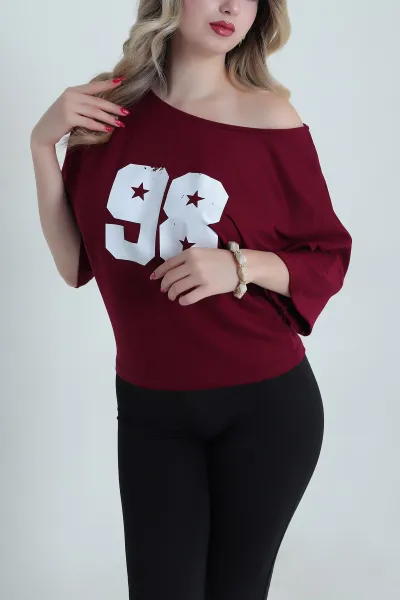 Bordo Baskılı Kristal Kadın Bluz 482067