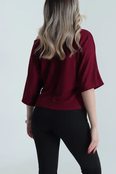 Bordo Baskılı Kristal Kadın Bluz 482067