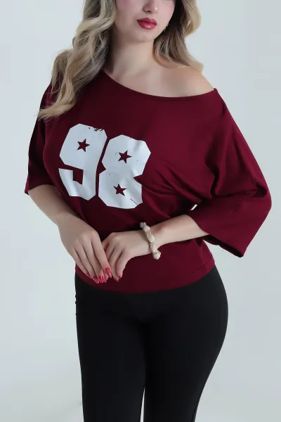 Bordo Baskılı Kristal Kadın Bluz 482067