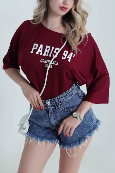 Bordo Baskılı Kristal Kadın Bluz 482088