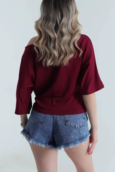 Bordo Baskılı Kristal Kadın Bluz 482088