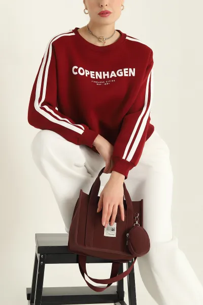 Bordo Baskılı Şardonlu Bayan Sweat 320198