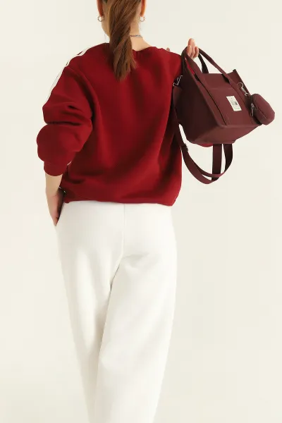 Bordo Baskılı Şardonlu Bayan Sweat 320198