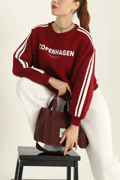 Bordo Baskılı Şardonlu Bayan Sweat 320198
