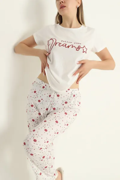 Bordo Baskılı Süprem Pijama Takımı 288921