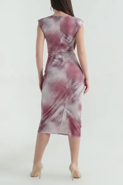 Bordo Batik Desen Fermuarlı Kolsuz Kadın Tül Elbise 358550