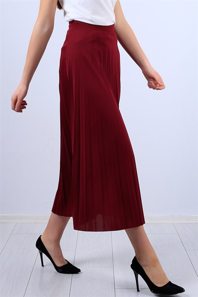 Bordo Bayan Pileli Etek 11265B