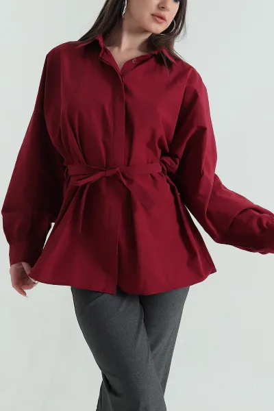 bordo-bel-baglamali-oversize-poplin-tunik-gomlek-355234