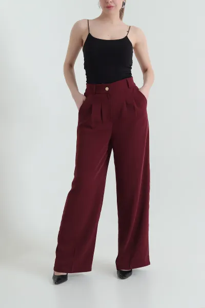 Bordo Bel Lastikli Cepli Latina Palazzo Kadın Pantolon 430968