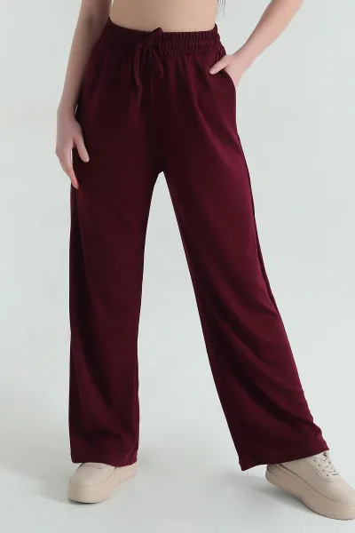 Bordo Bel Lastikli Cepli Modal Kadın Pantolon 357355