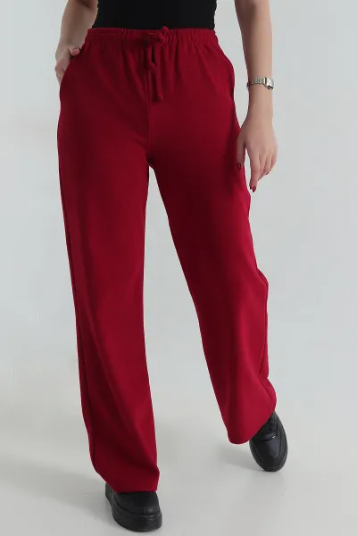 Bordo Bel Lastikli Cepli Selanik Kadın Pantolon 414358