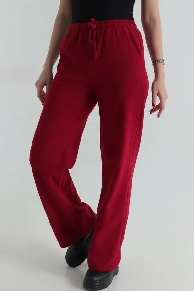 Bordo Bel Lastikli Cepli Selanik Kadın Pantolon 414358