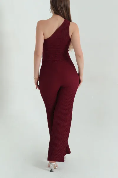 Bordo Bel Lastikli Gofre Kadın İkili Takım 376058